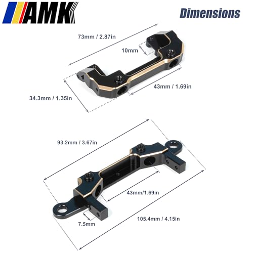 AMK SCX10 III Brass Kit 676g Metal Bumper Front Rear Set Diff Cover Front Rear Axle Housing Portal Steering Knuckle Caps for 1/10 RC Crawler Axial SCX10 Upgrades AR45P