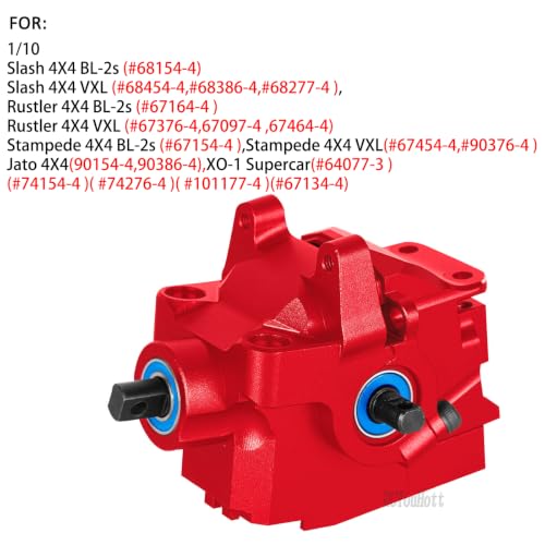 RC Aluminum Transmission Gearbox Case & 37T Diff Gear Upgrades Part for 1/10 Slash/Rustler/Stampede/Jato 4X4 4WD VXL/XO-1,Replace #6880#6881,Red - color: Red-(rc Upgrades Part）