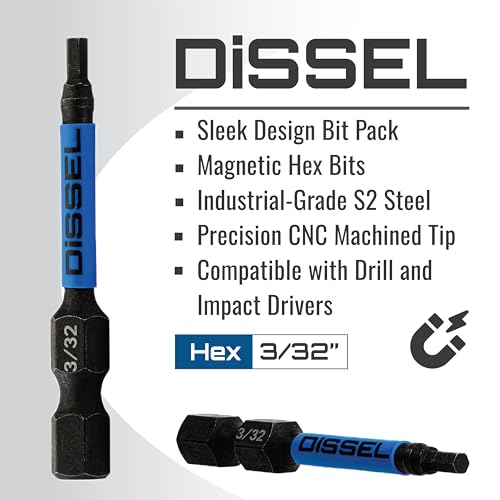 3/32 Hex Bit Set - SAE Magnetic 3/32 Allen Wrench, Durable S2 Steel Hex Driver for Bike, Furniture & RC Repairs (6pc). Impact Grade Allen Bits Designed for Precision and Durability. - size: 3/32", style: SAE
