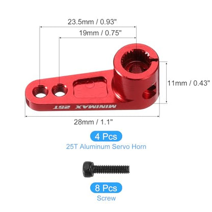 MECCANIXITY Aluminum Alloy 25T Steering Servo Arm Horn Red for 1/8 1/10 RC Car/Boat/Airplane Boat Accessories 4 Pcs - color: Red