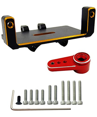 RC Servo Mount Bracket and Mini Servo Arm for 1/24 SCX24 Upgrade Red | Aluminum Servo Mount for ES08MA II Servo Upgrade Parts,Precision Fit,Wear Resistant,Easy To Install - color: Gold+red