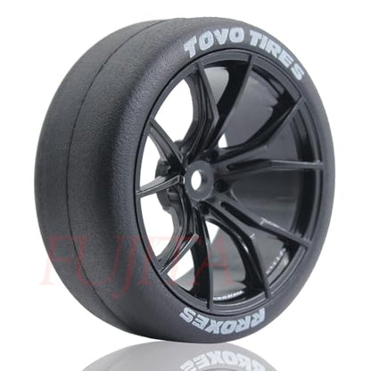 fujita 1/10 RC Drift Tires and Hard Plastic Wheels Rims Rally Racing Tyres for Tamiya XV01 XV02 TT02 PTG HSP RGT Kyosho FAZER MK2 Lc Racing HPI /12mm hex (Black) - color: Black