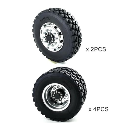 RC Car Toys Parts for Tamiya 1/14 Front Rear Wheel Tires Complete Set Metal Hub Rubber Tyre RC Tractor Truck Car Upgrade Parts