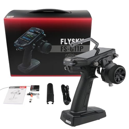 Flysky FS-G11P Transmitter, 2.4GHz 11CH FS-G11P Transmitter with FS-R11P Receiver Combo, IPS Display, Colorful Lighting Control, Ultra-Low Energy Consumption Suitable for ANT Models RC Toys