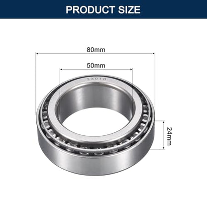 2 Pack 33010 Tapered Roller Bearing Cone and Cup Set | 50mm Bore 80mm OD 24mm Cup Width, Chrome Steel Taper Bearings Set, ABEC-3 - size: 33010