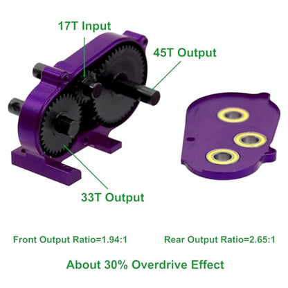 AMK 1/10 Transmission 30% OD Transfer Case Forward Motor Mount with Delrin Spur Gear for 1/10 RC Crawler Axial SCX10 II Element Enduro DIY LCG Chassis SCX10 Upgrades (Purple) - color: Purple
