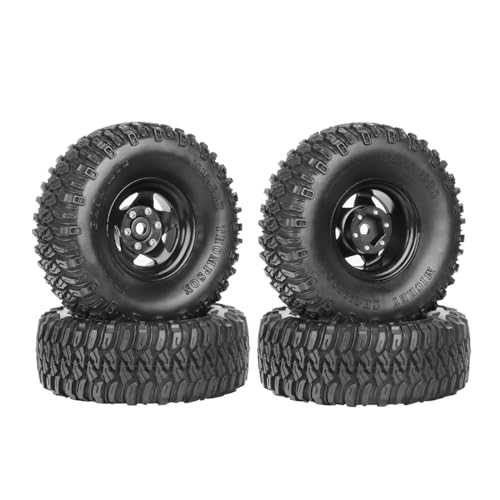 4PCS 1.55 Inch Aluminum Alloy 5Spoke Beadlock Wheel Rim Tyre and 95mm Rubber Tires Set for 1/10 RC Rock Crawler Car Upgrade Parts for Tamiya Axial AX90069 D90 TF2 CC01 LC70(A-Black) - color: A-black