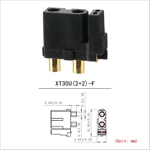 ELFCULB 10pcs Amass XT30U (2+2) Upgrade Female Connectors, Drone FPV Lipo Battery Connectors, Gold Plated for RC UAV Robots (Black) - color: 10pcs XT30U(2+2) Female