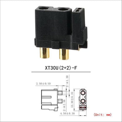 ELFCULB 10pcs Amass XT30U (2+2) Upgrade Female Connectors, Drone FPV Lipo Battery Connectors, Gold Plated for RC UAV Robots (Black) - color: 10pcs XT30U(2+2) Female