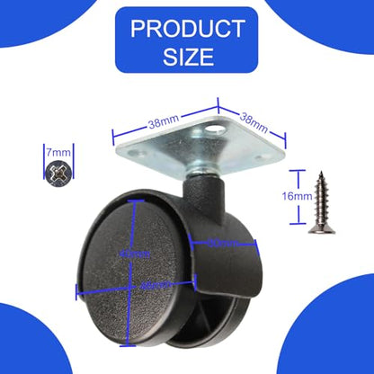 1.5 Inch Caster Wheels Replacement Universal Small Swivel Rollers for Furniture Filing Cabinet Desk Table Drawer Cart Box Shelf, 4 Pack 360 Degree Rolling Top Mounted Screw in Plate Castors - style: 1.5 Inches Plate Casters