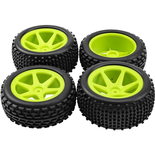 4Pcs HIRCQOO OD 88mm/3.46" Front Rear Rubber Tire Tyre & Plastic Wheel Rims 12mm Hex Compatible with Redcat Shockwave HPI HSP ExceedRC Kyosho 1/10 Scale Off Road Buggy (Green) - color: Green