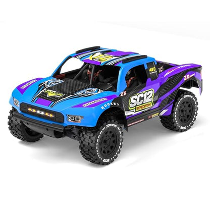 ZD Racing SC12 1/12 4WD Brushless RC Short-Course Truck RTR, 75+ km/h (46+ MPH) High Speed, 3S 2200mAh Battery, LED Lights, All-Terrain Tires, Aluminum Chassis, RC Car for Adults & Teens 14+(blue) - color: Blue