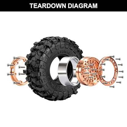 1.3" Beadlock Wheels and Tires for SCX24 TRX4M RC Crawler (Bronze) | CNC Aluminum Beadlock Wheels, Ultra-Soft Sticky Rubber Tires, Built-in Foam Inserts, 70*28mm - color: Bronze 368 F