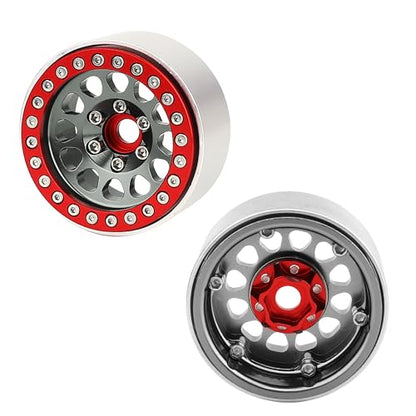 Aluminum 1.9 Beadlock Wheels Rims for 1/10 RC Crawler Axial SCX10 I II III Capra TRX4 TRX6 VS4-10 Gen8 MST CFX Upgrades Parts (red-Titanium) - color: Red-titanium