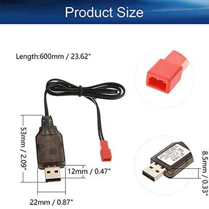 Heyiarbeit JST-2P USB Charging Cable for RC Car 7.2V 250mA Ni-MH Ni-CD Battery 1pcs - size: JST-2P 1Pcs