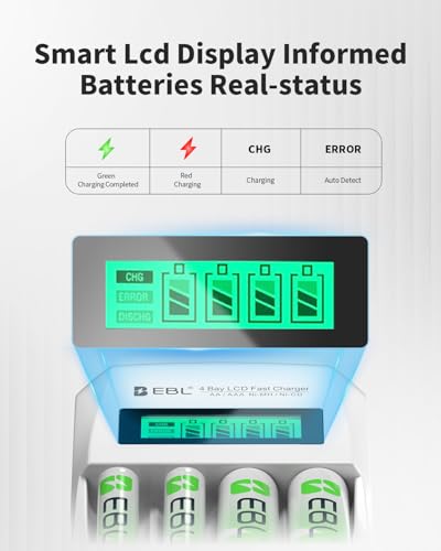EBL LCD Battery Charger Smart Individual 907 AA AAA Rechargeable Battery Charger for Ni-MH Ni-CD Rechargeable Batteries - size: battery charger