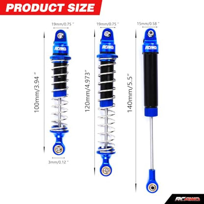 RCAWD Aluminum Shock Absorbers with Spare Springs Front Rear 6pcs for Losi 1/10 Baja Rey Hammer Rey U4 Upgrade Parts (Dark Blue) - color: dark blue