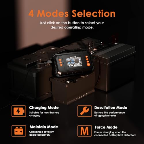 WAVLINK 35-Amp Smart Battery Charger, 6V/12V/24V Car Battery Charger | LCD Display, Lead-Acid/Lithium/LiFePO4 Compatible, Battery Maintainer & Desulfurizer for Cars, Boats, Motorcycles - color: 35-AMP