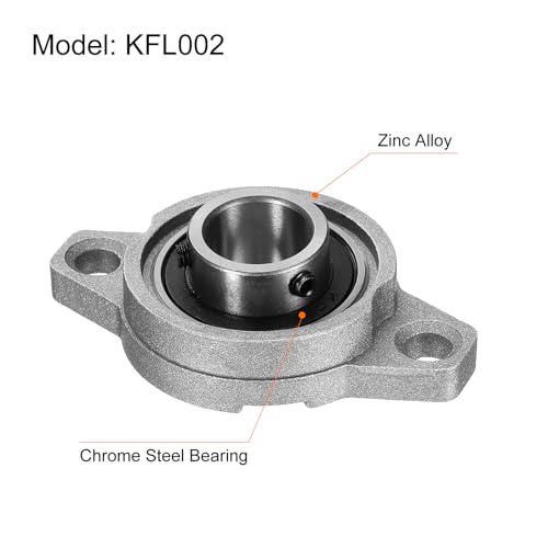 uxcell 2pcs KFL002 Pillow Block Bearings 15mm Bore Bearing Units Zinc Alloy Flange Mounted Bearing Housing, P6(ABEC3) - size: KFL002