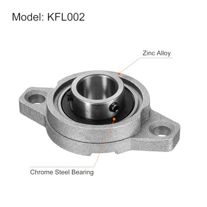 uxcell 2pcs KFL002 Pillow Block Bearings 15mm Bore Bearing Units Zinc Alloy Flange Mounted Bearing Housing, P6(ABEC3) - size: KFL002