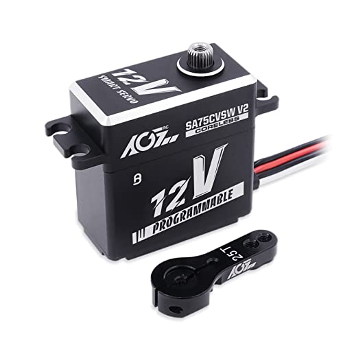 AGFRC SA75CVSW V2 45KG 12V Waterproof Servo for 1/8 RC Cars | 0.090Sec/60° @12V, Programmable, Coreless motor, Full Metal Gear, 180°, Fits 1/10 & 1/8 RC Cars/Trucks/Crawlers
