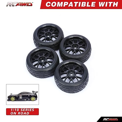 RCAWD Pre-Glued RC Wheel and Tires fit 12mm Hex Hub for 1/10 Redcat, Hpi, Tamiya, Associated, HSP,ExceedRC Series On Road Drift RC Car