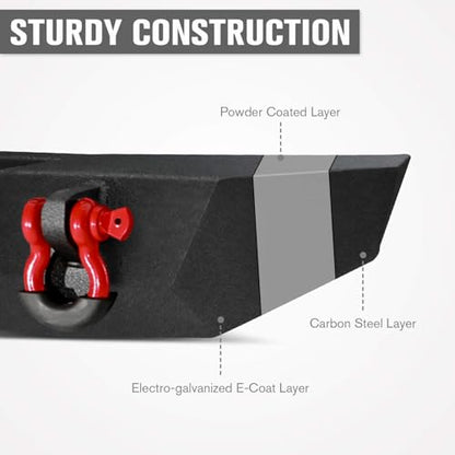Rear Bumper for 2007-2018 Jeep JK, 2" Hitch Receiver and D-rings | Offroad Steel Bumper Full Width Fit for 2007-2018 Jeep Wrangler JK - size: 2007-2018 JK Rear Bumper