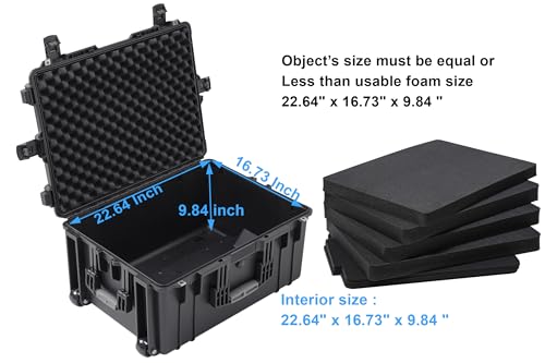 Regetek Rolling Hard Case with Foam,26 x 20 x 13 Inch, Equipment Case with Wheels and 4 Handles for camera, Drone,tool, electronics,Shockproof, Waterproof, TSA Friendly, Inner 22.64"X 16.73"X9.84"