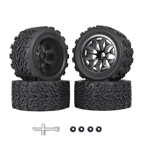 RC Station 12mm Hex RC Wheels and Tires 1/10 Scale RC Truck Tires and Wheels for Traxxas Rustler Stampede 2wd 4x4 vxl Hoss E-Revo Redcat Volcano EPX RIAARIO AMORIL Tires and Wheels Preglued 4PCS