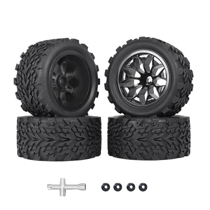 RC Station 12mm Hex RC Wheels and Tires 1/10 Scale RC Truck Tires and Wheels for Traxxas Rustler Stampede 2wd 4x4 vxl Hoss E-Revo Redcat Volcano EPX RIAARIO AMORIL Tires and Wheels Preglued 4PCS