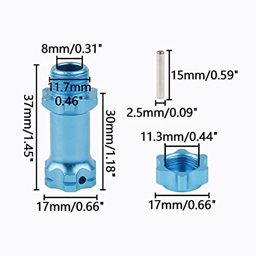 4pcs Aluminum 17mm Hex Adapter 30mm Extension Wheel Hub Drive Offset Width Extender with Anti-dust Cap Nuts for 1/8 RC On Road Car Off Road Truggy Truck Buggy Crawler, Sky Blue - color: Sky Blue
