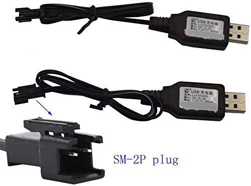Blomiky 2 Pack 7.2V Ni-CD Charger Cable with SM-2P Connector Plug Replacement for 7.2V Ni-Cd Ni-Mh Battery Previous Old Version Huina 1550 15 Channel RC Excavator RC Cars Toy SM 2P USB 7.2V 2