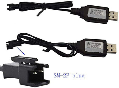 Blomiky 2 Pack 7.2V Ni-CD Charger Cable with SM-2P Connector Plug Replacement for 7.2V Ni-Cd Ni-Mh Battery Previous Old Version Huina 1550 15 Channel RC Excavator RC Cars Toy SM 2P USB 7.2V 2