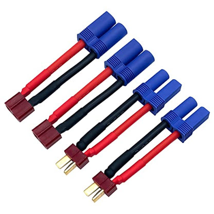 2Pairs T Plug to EC5 Male Female Connector Adapter RC Lipo Battery/Charger Adapter Converter 12AWG 5CM Gauge Wire for RC Cars Trucks Drones - style: T plug to EC5