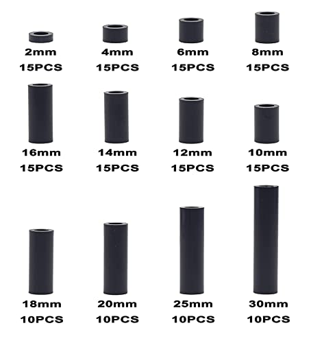 Metric OD 7mm ID 4.2mm Plastic Unthreaded Spacers(2mm to 30 mm) Assortment Kit for M4 Screws;Clearance Spacers;Round Spacers(Black) - size: OD 7mm ID 4.2mm