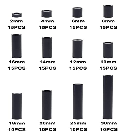 Metric OD 7mm ID 4.2mm Plastic Unthreaded Spacers(2mm to 30 mm) Assortment Kit for M4 Screws;Clearance Spacers;Round Spacers(Black) - size: OD 7mm ID 4.2mm