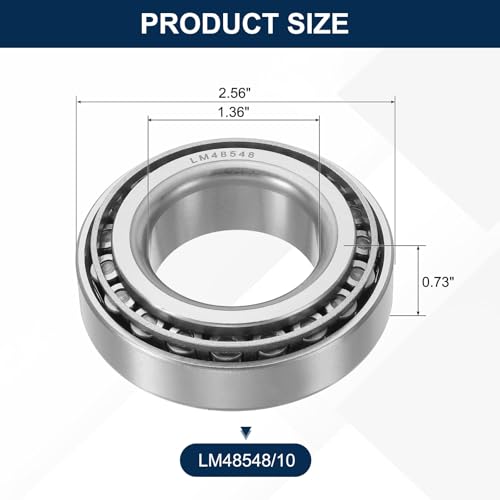 uxcell LM48548/10 Tapered Roller Bearing Cone and Cup Set, 1.36" Bore x 2.56" OD x 0.73" Thick, Chrome Steel Taper Bearing Set, ABEC-3 - size: LM48548/10