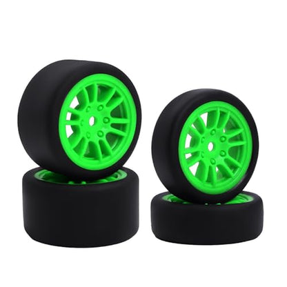 4PCS Finished Flat Running Drift Tires and Wheels 7MM Hexagon for 1/24 Losi Micro B Upgrades and 1/28 Losi Micro T Upgrades (b Green) - color: B Green