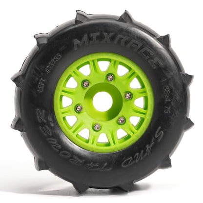Pre-Glued Sand & Snow Paddle Wheel & Tire Set for 1/10 RC Truck Fits Slash, Arrma Fury/Senton, Tekno SCT410, HSP 94155, 117 x 45.5 mm, 12/14/17 mm Hex, 4 pcs, Green - color: Green