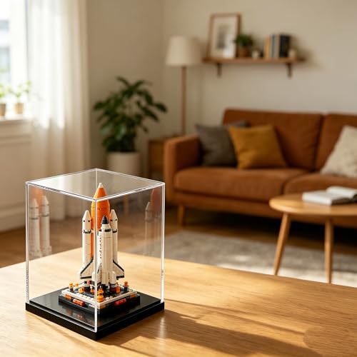 Acrylic Display Case, Clear Acrylic Display Box for Diecast Models, Dustproof Showcase with Black Base for Spaceships & Figures, No Assembly, 5.9 x 5.9 x 8.2 Inch - size: 5.9 x 5.9 x 8.2 Inch