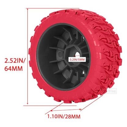 RC MX1.25 RC Truck Wheel Tires for Traxx as/Mojave GROM 223S 4x4 RTR,14301 14302 14303,Tamiya Kyosho HPI 1/14-1/18 Scale On/Off Road,RC Monster Truck Car Wheels,Black-Red - color: Black-red(rc Wheels Tires)