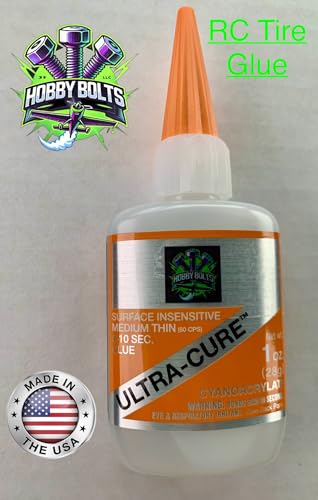 Bob Smith Ultra-Cure Surface Insensitive Medium Thin Cyanoacrylate Glue, 1 oz, 10 Second Bond Time, RC Car Tire Glue. BSI, Hobby Bolts, CA, Made in the USA!