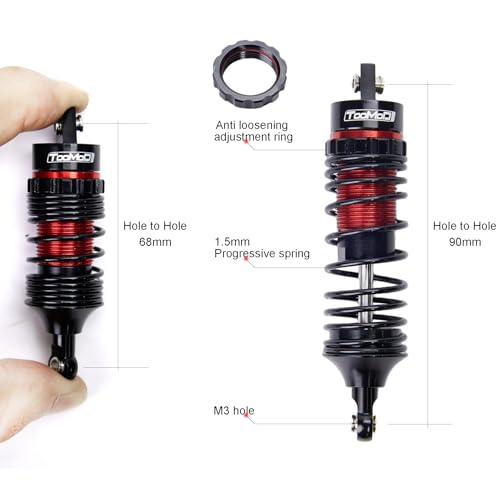 1/10 RC Oil Shock Absorber Big Bore Absorber Damper Set Compatible with Traxxas Slash 2WD/ 4X4, Rustler 2WD/ 4X4 VXL, Stampede, Hoss, Bandit Part Upgrades Replace of 5862 (Black/Red) - color: Black/Red