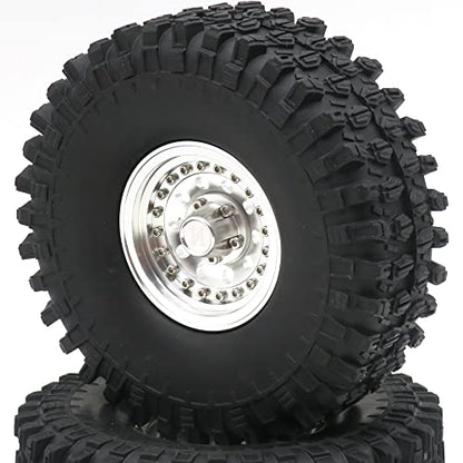 4pcs 1.9 Beadlock Wheels and Tires Height 120mm Tyre & Aluminum Rims with Heavy Metal Rings for 1/10 RC Mud Crawler Truck SCX10 TRX4 CC01, HS700651