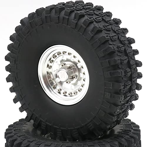 4pcs 1.9 Beadlock Wheels and Tires Height 120mm Tyre & Aluminum Rims with Heavy Metal Rings for 1/10 RC Mud Crawler Truck SCX10 TRX4 CC01, HS700651