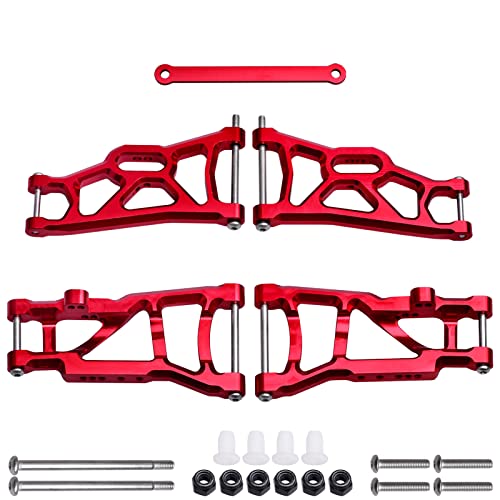 4PCS Aluminum Front & Rear Suspension A-Arms Set and Tie Bar for 1/10 Traxxas Slash 2WD Upgrades Parts, Replacement of 2555 3631 2532 (Red) - color: Red