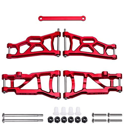 4PCS Aluminum Front & Rear Suspension A-Arms Set and Tie Bar for 1/10 Traxxas Slash 2WD Upgrades Parts, Replacement of 2555 3631 2532 (Red) - color: Red
