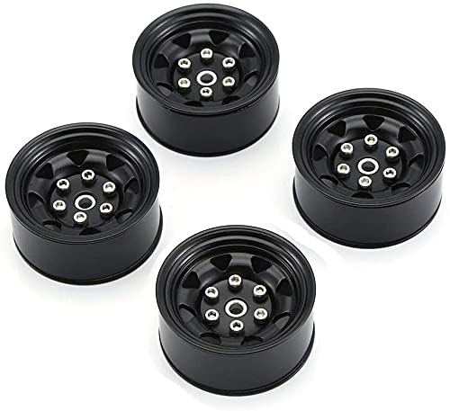 4PCS 1.55 inch Metal Beadlock Wheel Hub RC Car Aluminum Alloy Wheel Rim Compatible with 1/10 RC Crawler Car Model D90 TF2 Tamiya CC01 CC02 LC70 LC80 (Black) - color: Black