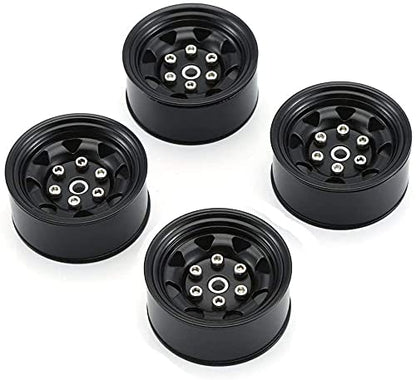 4PCS 1.55 inch Metal Beadlock Wheel Hub RC Car Aluminum Alloy Wheel Rim Compatible with 1/10 RC Crawler Car Model D90 TF2 Tamiya CC01 CC02 LC70 LC80 (Black) - color: Black