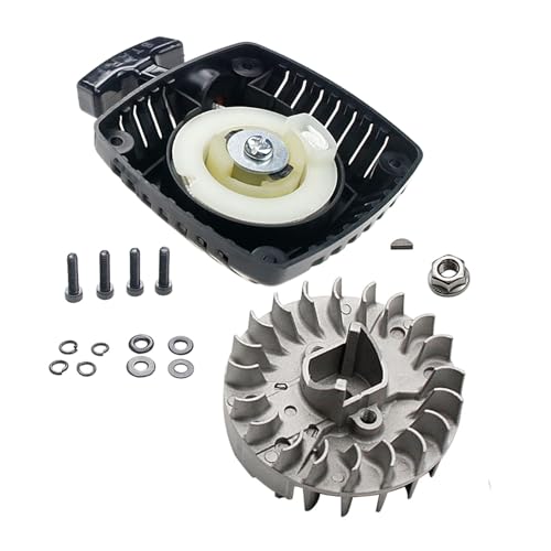 FLMLF Plastic Flat Central Pull Starter and Flywheel for Zenoah CY 23cc~36cc Engine for 1/5 HPI ROVAN KM Baja LT FG DBXL GoPed RedCat Rc Car Parts - style: Plastic Flat Central